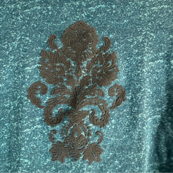 Soft Surroundings Teal Embroidered Blouse size: M   Velvet Smocked V Neck - Picture 11 of 15